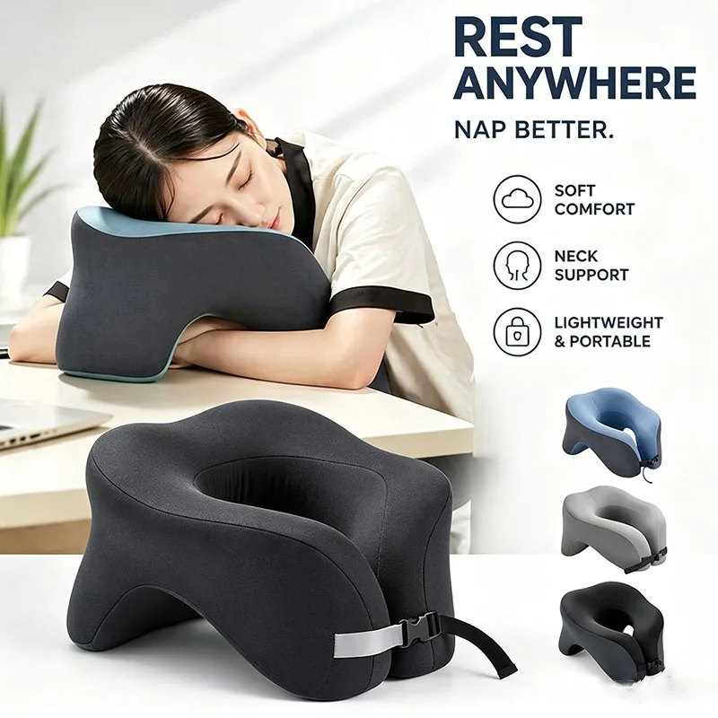 2026 New Travel Pillow U-Shape Pure Memory Foam Neck Pillow For Airplane Office Nap Cervical Pillows Flight Sleeping Head Neck