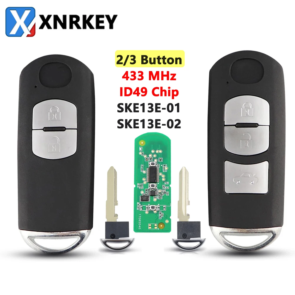 

XNRKEY Smart Remote Car Key 2/3 Button 433MHz ID49 Chip For Mazda 3 6 CX-4 MX-5 CX-3 Axela CX-5 Atenza SKE13E-01 SKE13E-02 Key