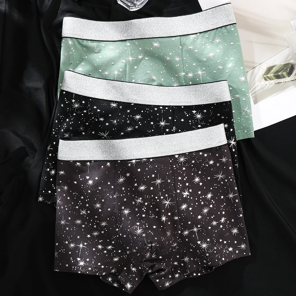 

3PCS/Pack Fashion Starry Sky Print Men's Underpants Soft Cotton Antibacterial Breathable Underwear High Elastic Waistband Boxers