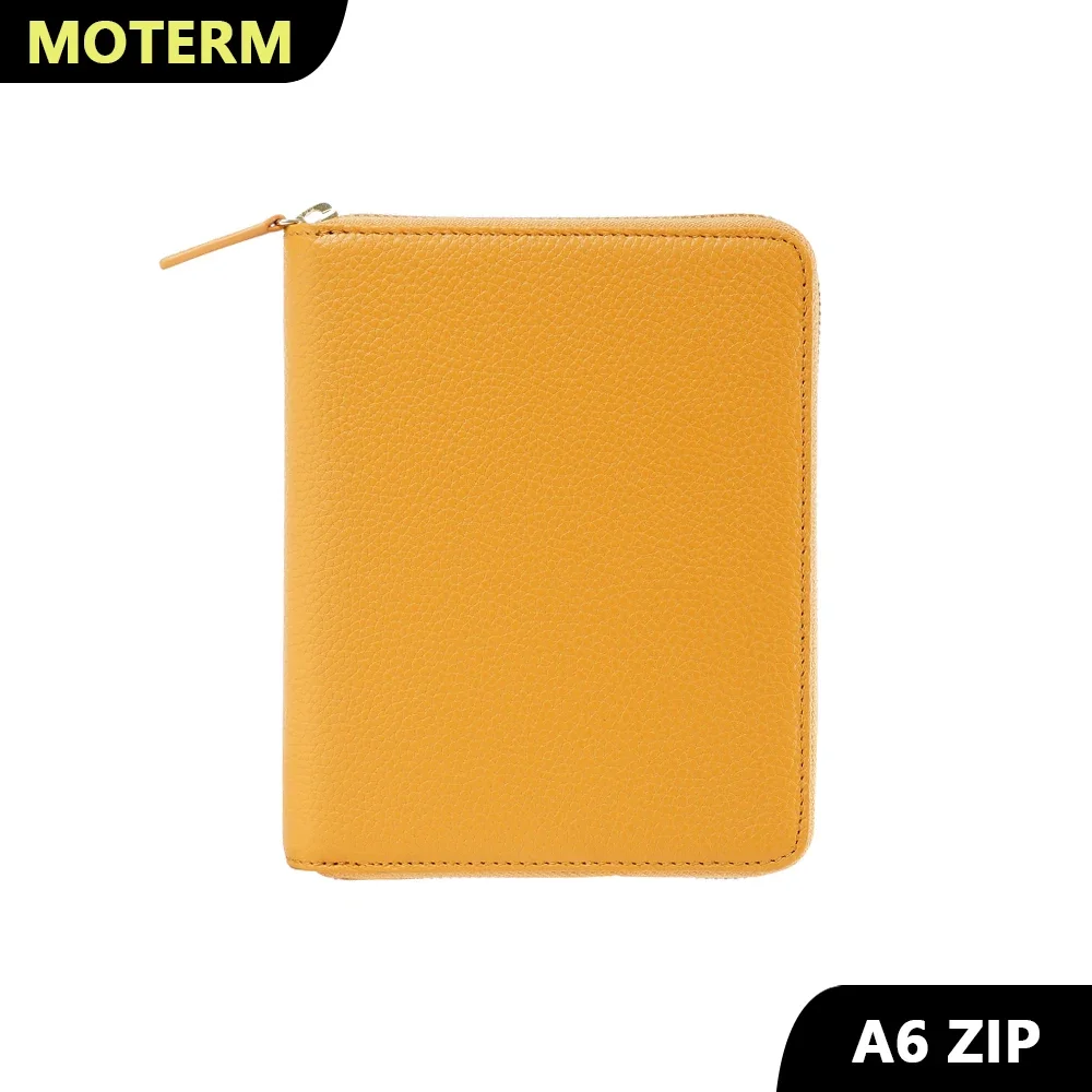 Moterm Genuine Pebbled Grain Leather A6 Zip Cover with Back Pocket Cowhide Planner Zipper Organizer Agenda Journal Diary