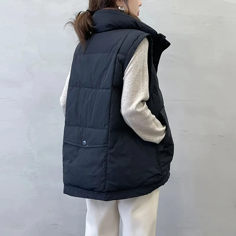 

Новинка 2025 года, осень-зима, корейский пуховый хлопковый жилет, женский свободный повседневный теплый короткий жилет без рукавов, женский парки, куртка, топы