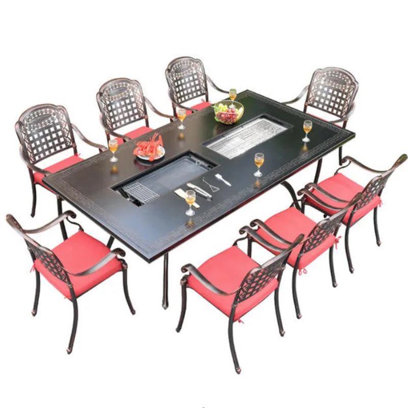 Outdoor table and chair cast aluminum courtyard garden barbecue table and chair combination outdoor leisure table and chair