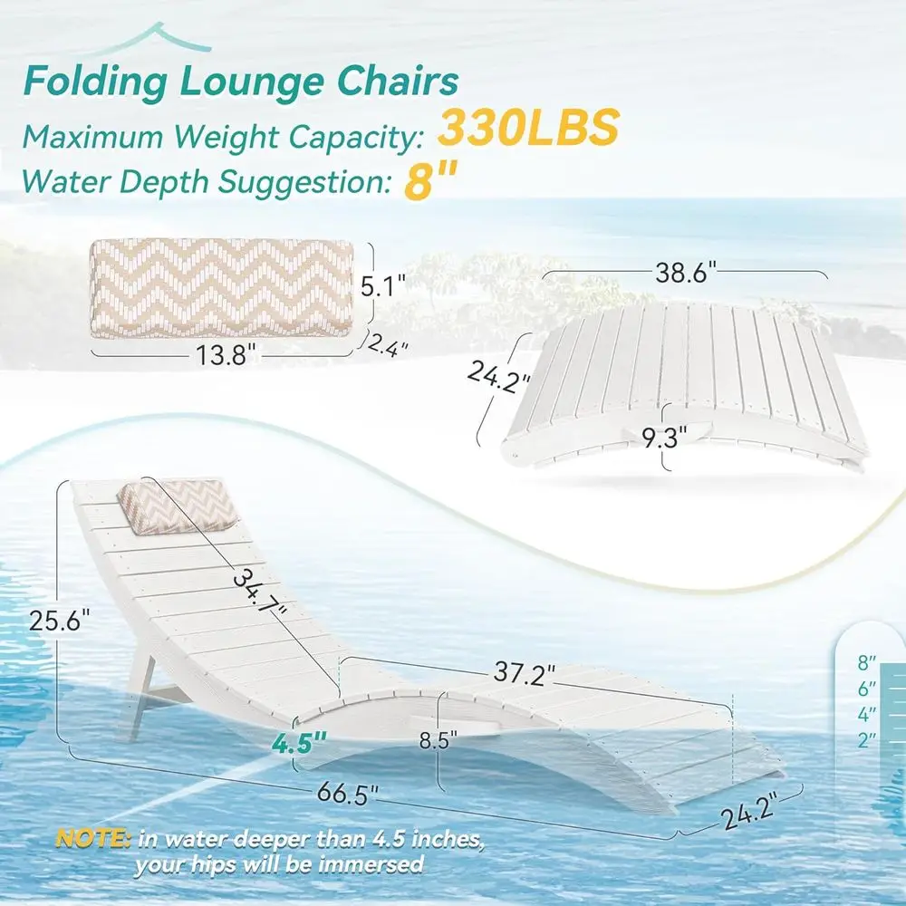 olding Pool Lounge Chairs, Pre-Assembled HDPS Anti-loating Lounge Chair with rest or in-Pool Use(Max Depth 8-Inches), Ideal or H