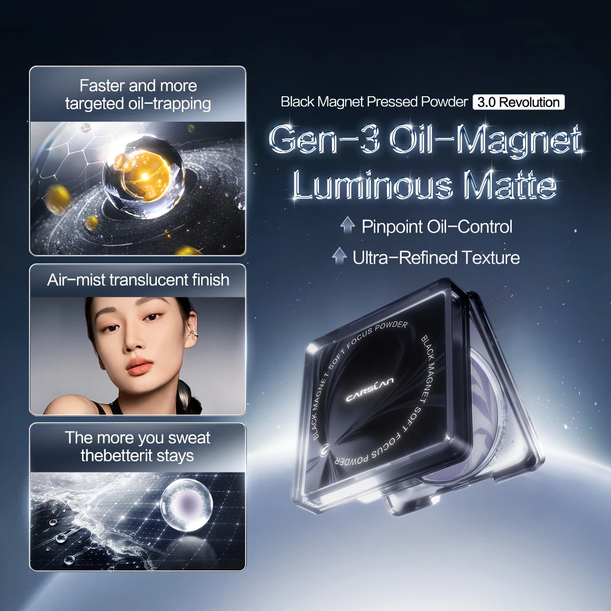 CARSLAN 3.0 Update Version Black Magnet Soft Focus Powder Replaceable 24H Longlasting Translucent Pressed Setting Powder - view 2