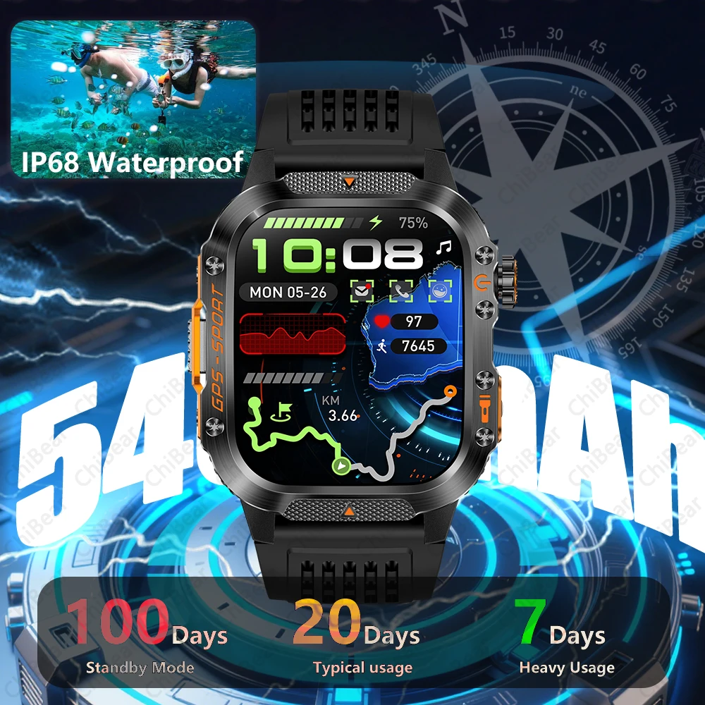 

2025 для XIAOMI, оригинальные военные GPS-позиции, 2,01 дюйма, умные часы для мужчин, 3 атм, водонепроницаемый компас, 540 мАч, умные часы с Bluetooth-вызовом