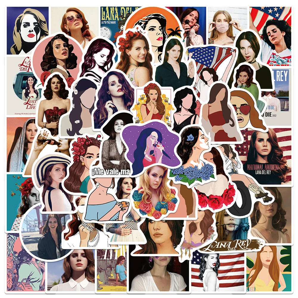 

50pcs Hot Singer Lana Del Rey Stickers Superstar Concerts Decals For Phone Laptop Suitcase Skateboard Guitar Waterproof Stickers