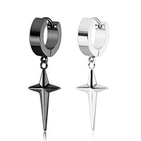 2/4pcs Punk Stainless Steel Cross Star Dangle Drop Earrings Kpop Geometry Huggie Hoop Earrings for Men Women Statement Jewelry