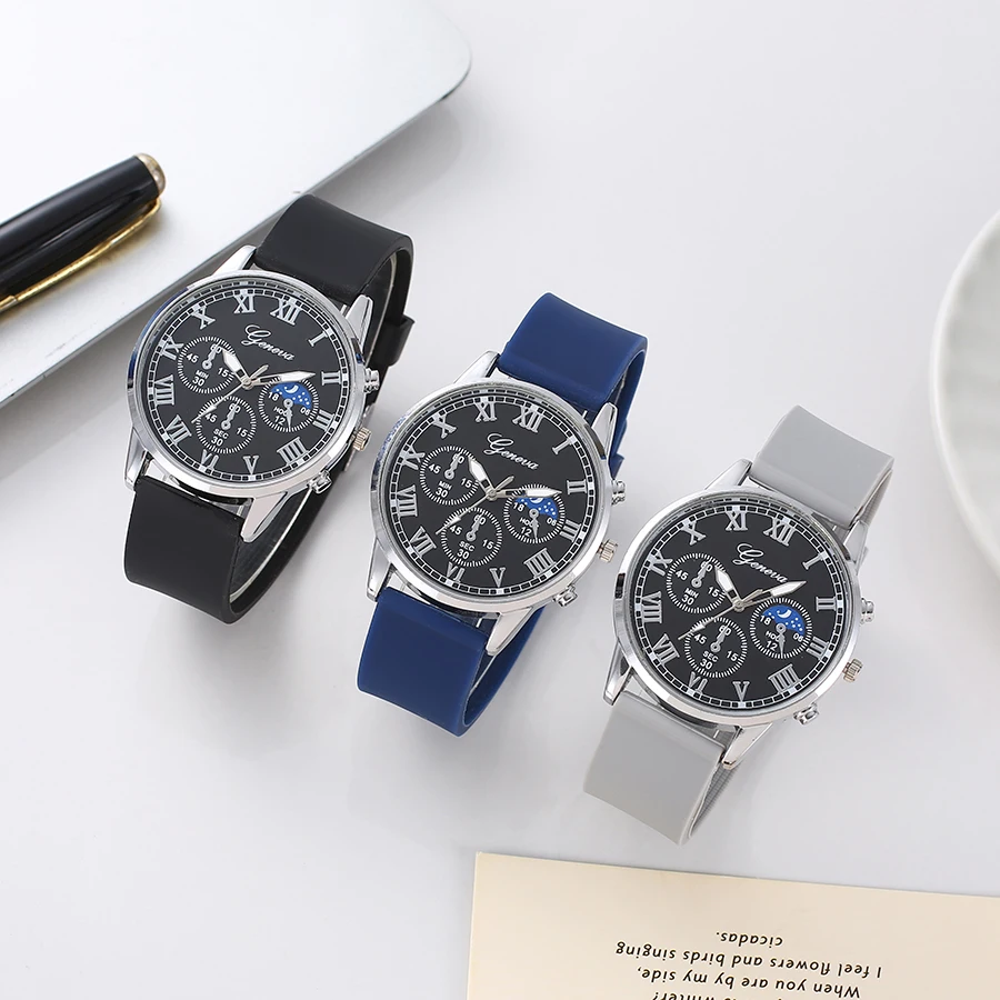 

Новые модные высококачественные простые мужские часы с круглым циферблатом и силиконовым ремешком; первый выбор для подарков на день рождения.