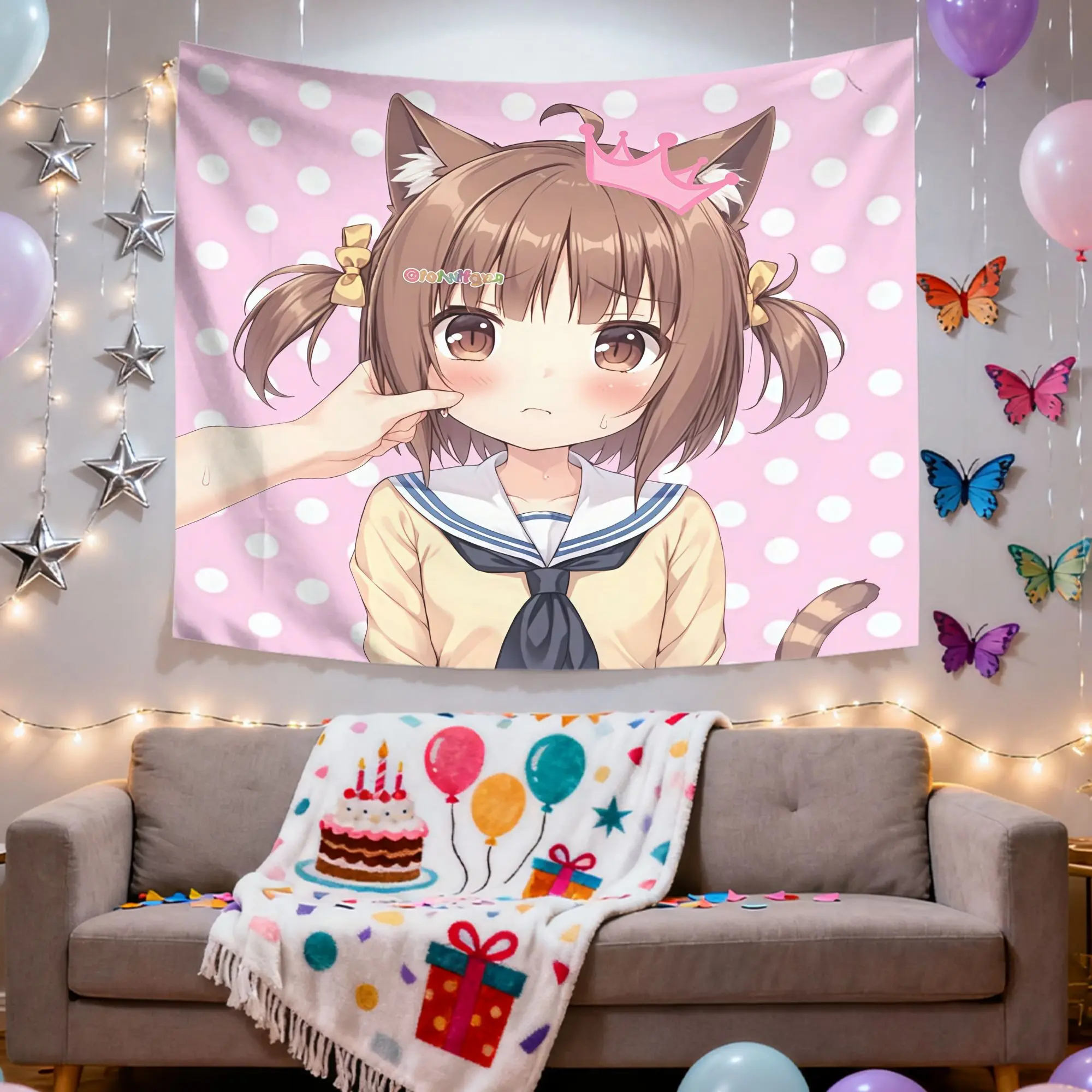 1pc Kawaii Nekopara Azuki Cat Girl Wall Hanging, Japanese Manga Art Tapestry, Home Wall Decoration Birthday Gift Multi‑Sizes