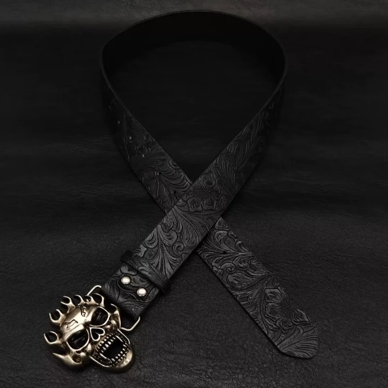 アメリカンスタイルのレトロなスカルエンボス加工ウエストベルトユニセックスパンクスタイルダークニッチ個性デザイン衣類アクセサリー