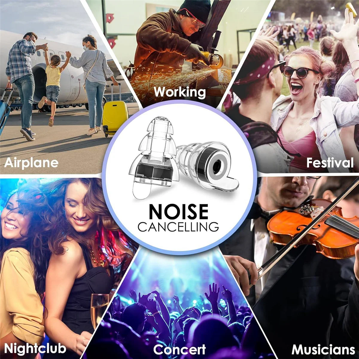 High Fidelity Concert Ear Plugs,Reusable Noise Cancelling Earplugs for Concerts,Noise Reduction,Musicians,Music Festival HOT