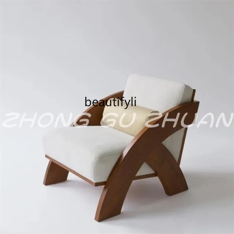 

Y Medieval simple solid wood walnut sofa chair Home homestay reception leisure chair