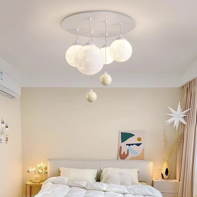 Modern Children's Room Chandeliers 3D Moon Bubble Ball Lamps Simple Nordic Warm Boy Girl Bedroom Living Room Nursery Chandelier