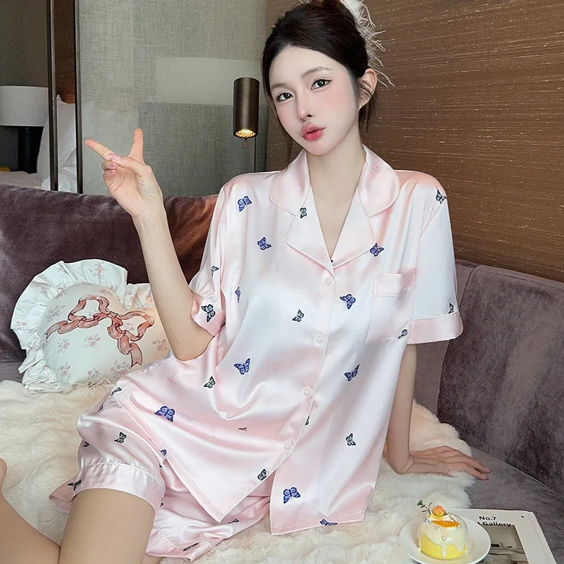 Style Elegant Colorful Butterflies Women's Pajamas Trendy Fashion Design Summer Short Housewear  New  Ladies Homewear 1