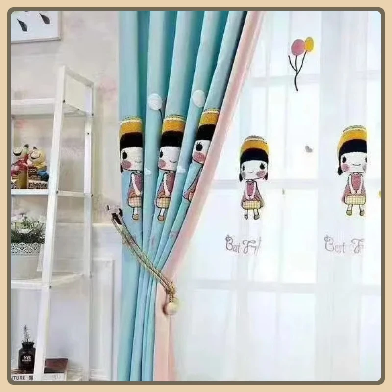 

Little Lolita Cartoon Curtains for Living Dining Room Bedroom Thick Cotton Linen Blackout Children's Room Modern Simple Girl