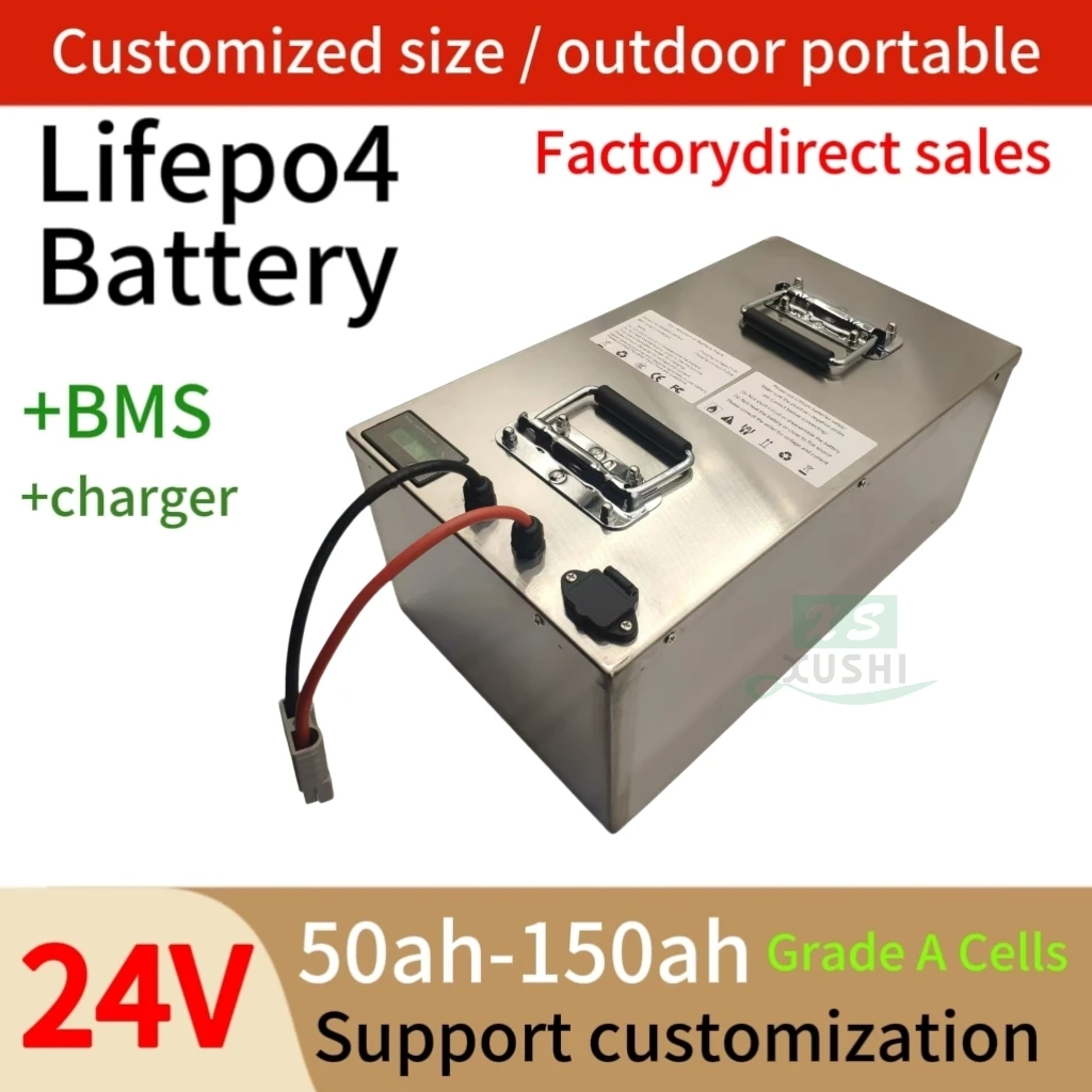 

XS 24V 50Ah 60Ah 80Ah 100Ah 120Ah 150Ah lifepo4 аккумулятор с BMS для лодки подруливающего устройства солнечный инвертор IP67 водонепроницаемый + 10A зарядка