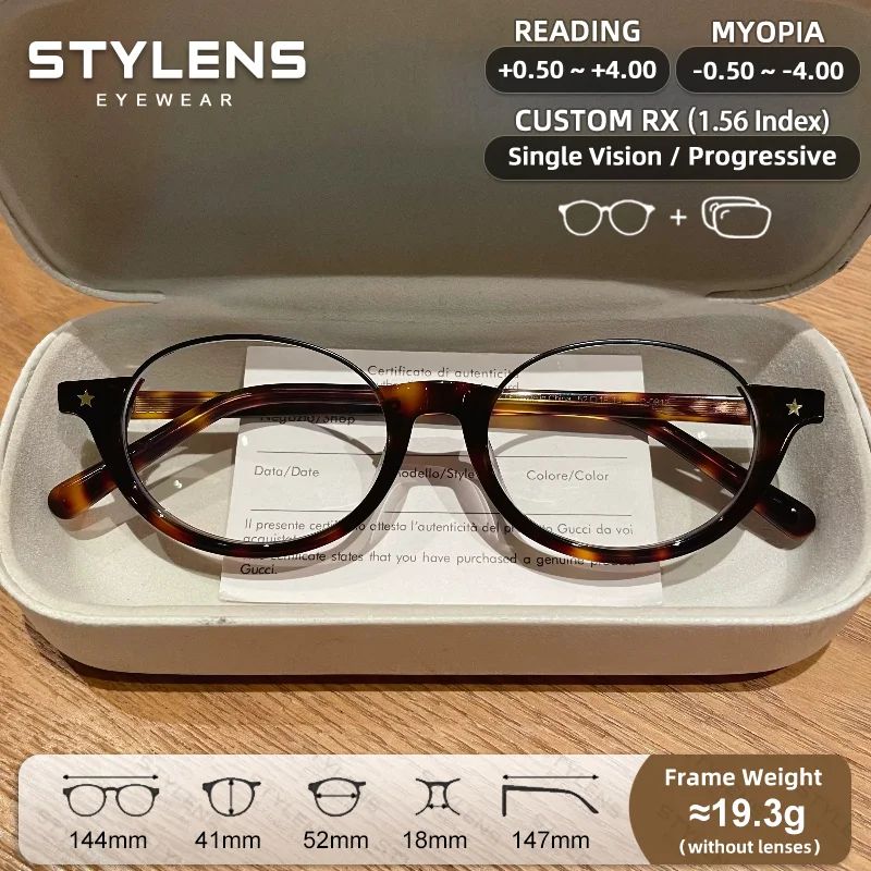 STYLENS Nouvelles lunettes de lecture en acétate anti-reflets pour femmes, lunettes de prescription anti-lumière bleue, lunettes progressives personnalisées