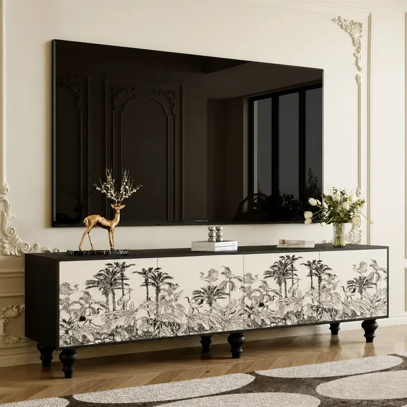 Solid Wood TV Cabinet Living Room Storage Integrated Decorative Cabinet Bedroom Low Cabinet Free Installation Household