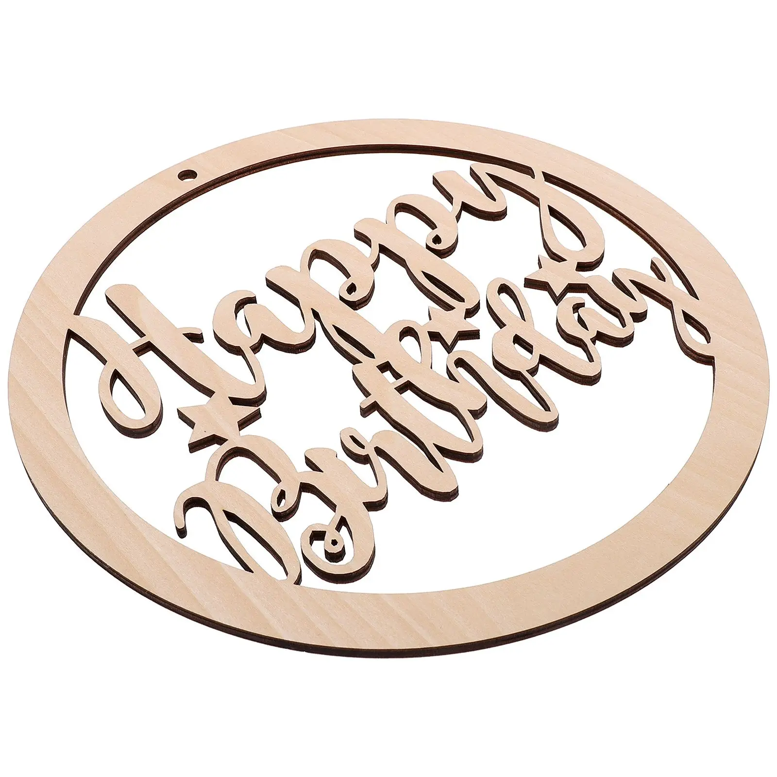 

Happy Birthday Wood Decor Round Plate Signs Party Wall Hanging Eco Friendly Durable Birthday Banquet Background Handmade Sewing
