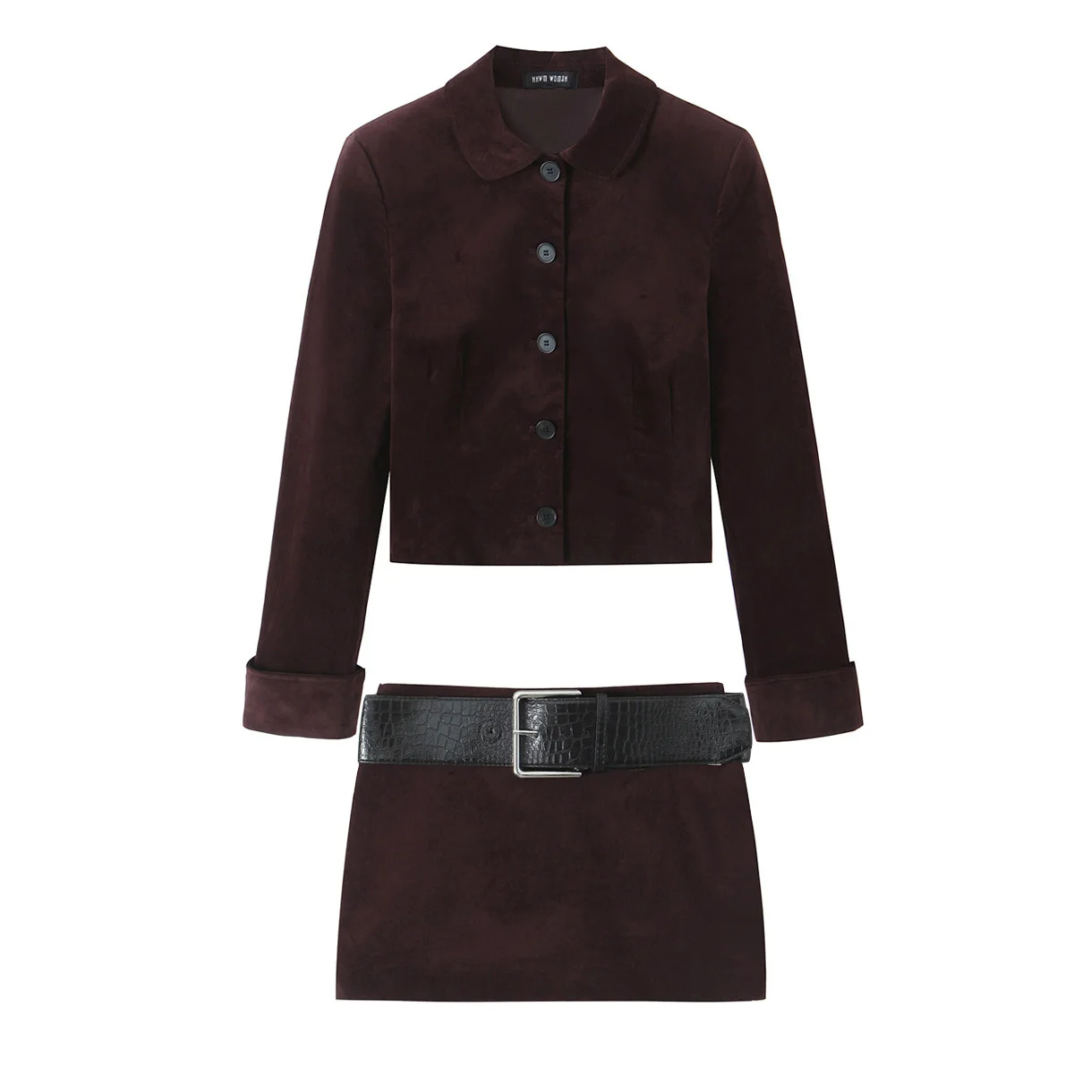 Autumn new style lapel long-sleeved single-breasted suit jacket with belt low waist mini skirt female velvet fabric temperament