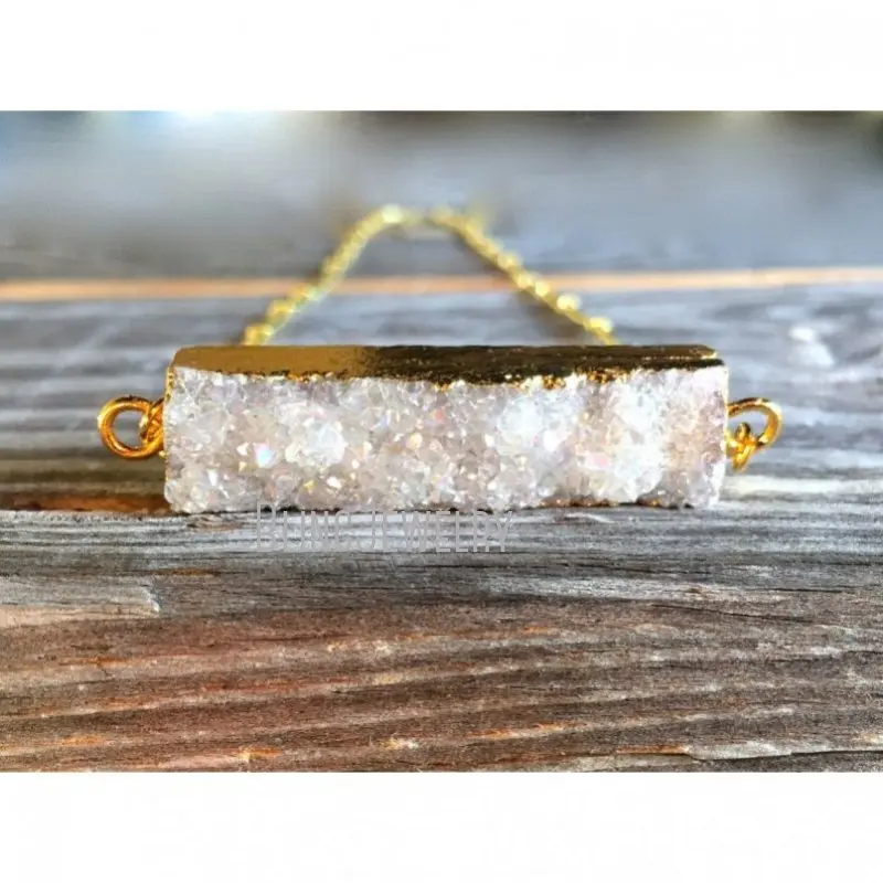 

NM41818 Raw Druzy Bar Necklace Crystal Rectangle Short Pendant