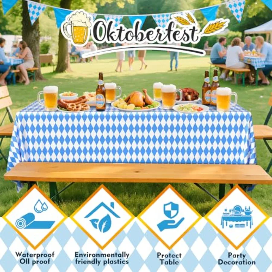 5PCS Oktoberfest Tischdecken 54" x 108" Oktoberfest Bayerische Vinyl Tischdecke Oktoberfesten Dekorationen Party Tischdecke Blau und