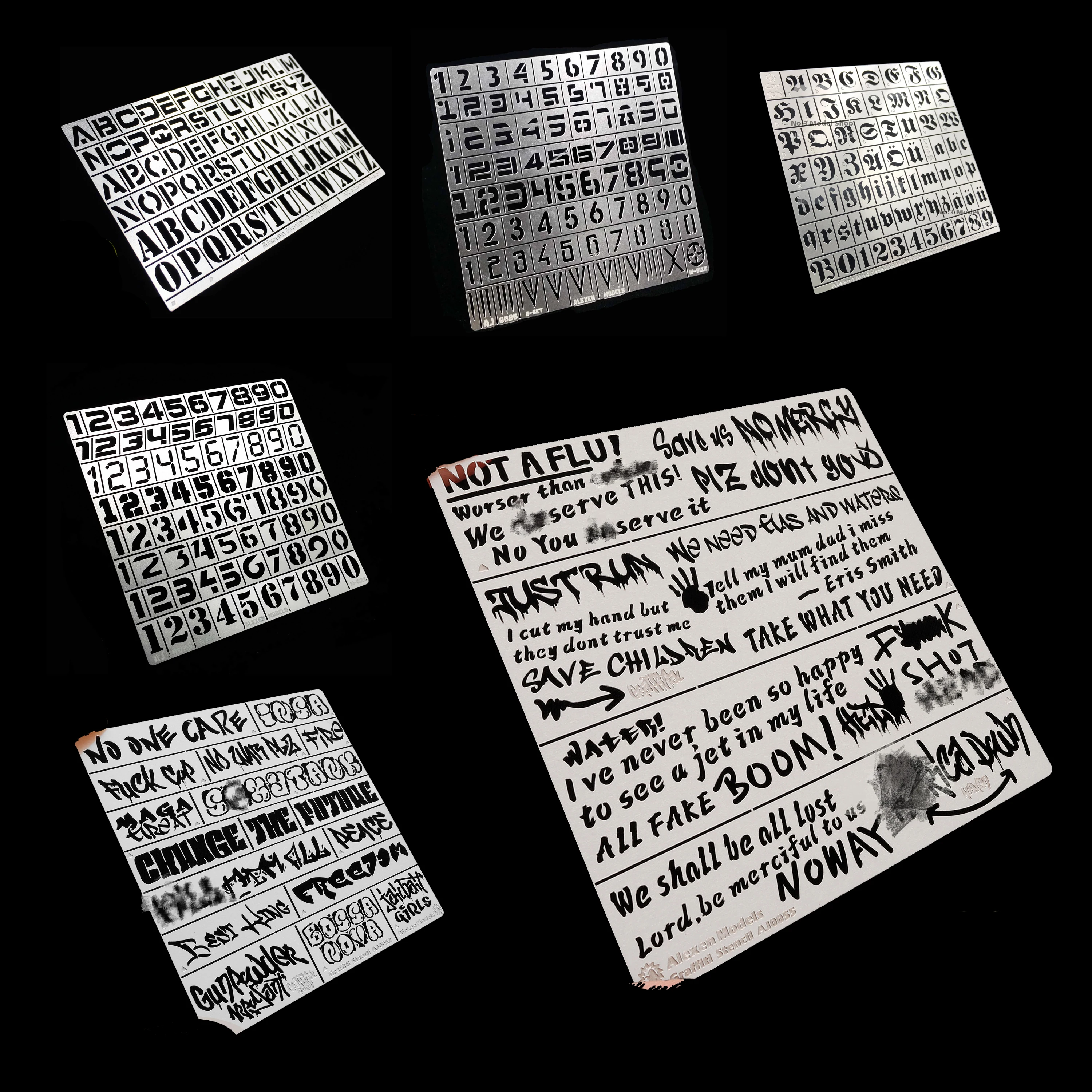 1/32 1/35 Military Model Numbers Fraktur Letter Stencil Leakage Spray Board Tools Hobby Accessory