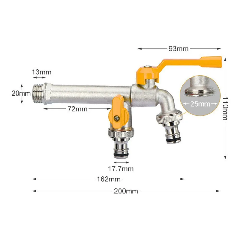 2-Way Garden Hose Faucet Adapter Ball Valve Anti Freezing IBC Water Tank Connector Anti Rust Wall Mounted