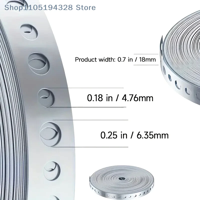 [YA] 1 لفة من شريط فولاذي مجلفن 15 متر شريط معدني متعدد الفتحات مثبت مسبقًا لدعم الأنابيب ولوحة تسجيل طوق العمل المعدني