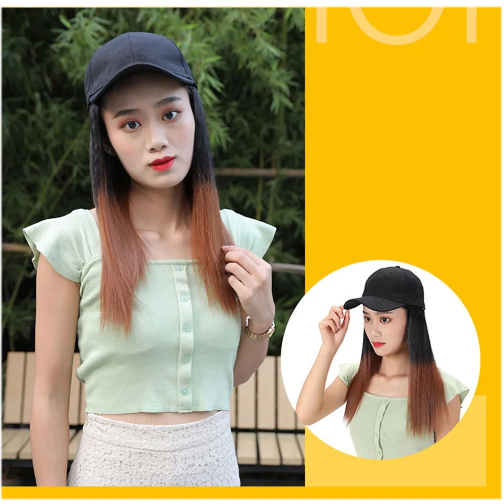 

Парики с бейсбольной кепкой Черный Оранжевый Ombre Синтетические длинные прямые волосы Парик-шляпа Естественный вид для повседневного ношения и использования на вечеринках