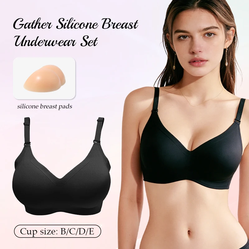 Silicone Breast Form Bra B/C/D/E Cup Crossdresser Sexy Flat Chest Becomes Larger Detachable 2-in-1 Cosplay Converge Chest Shape