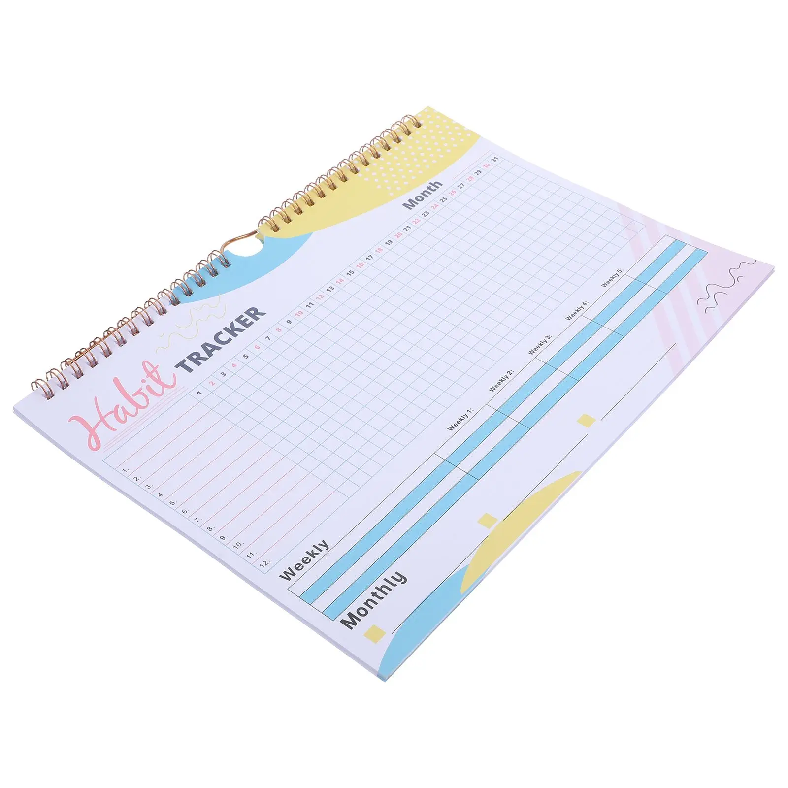 Undated Habit Tracker Planner Simple Yellow White Goal Journal Workout Calendar Monthly Schedules Notebooks Proper Size Easy