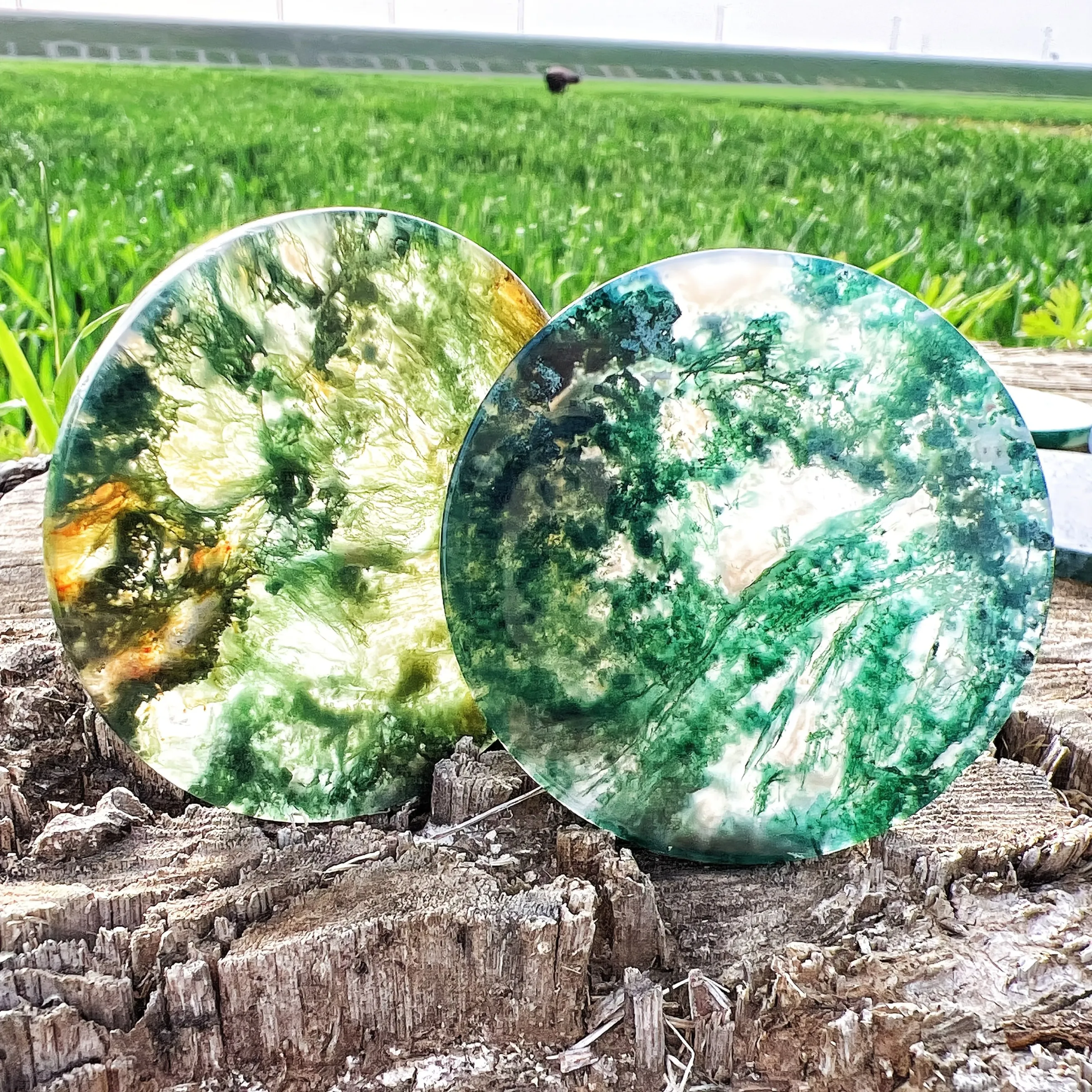 A natural moss agate slice, green seaweed agate disc, exquisite home decoration, perfect for room décor, stone ornaments - view 3