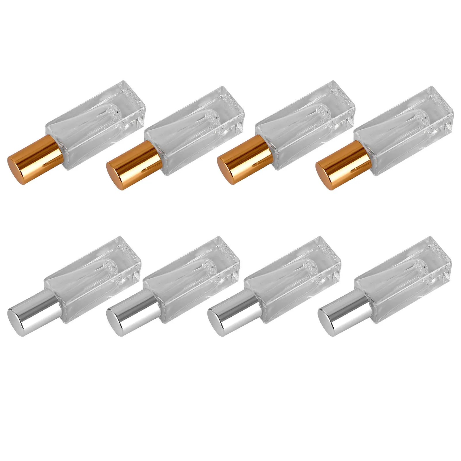 

8 шт., 7 мл, стеклянные флаконы-ролики, многоразовые парфюмерные эфирные масла, дорожный размер, стальная бусина, прочный дизайн, золотистая, серебряная крышка, легкая