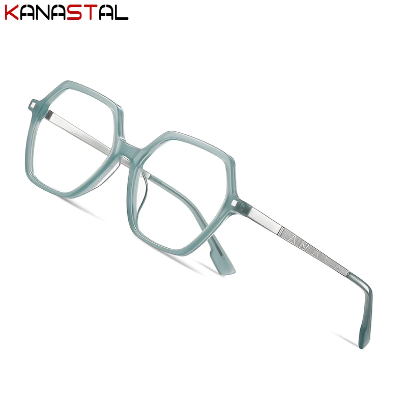 Blue Light Blocking Glasses Women Computer Reading Eyewear Men Anti Ray Lens Prescription Acetate Fibre Polygon Eyeglasses Frame