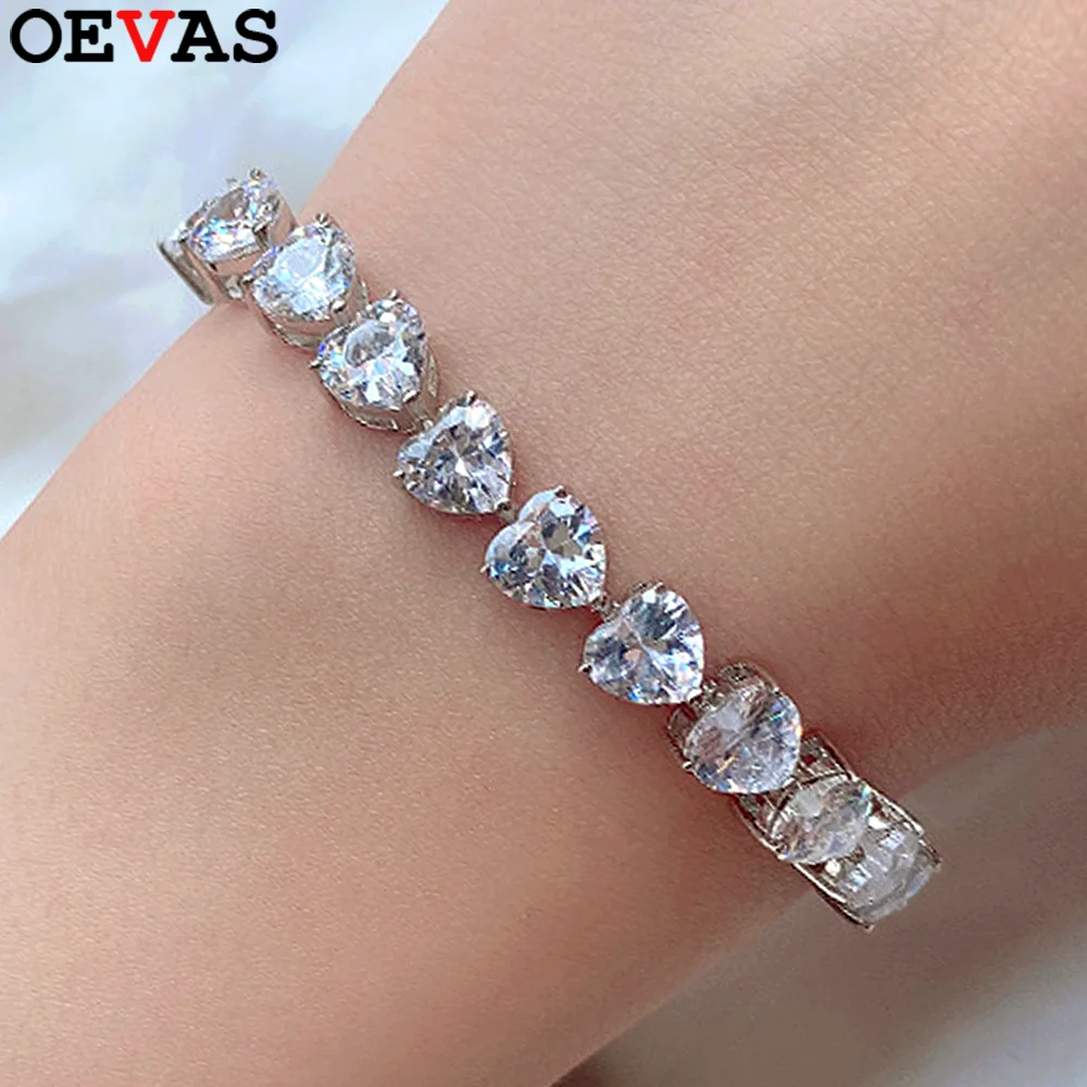 

OEVAS 6*6MM Heart Cut Moissanite Bracelet S925 Silver D Color Lab Diamond Bracelet For Women Party Fine Jewelry