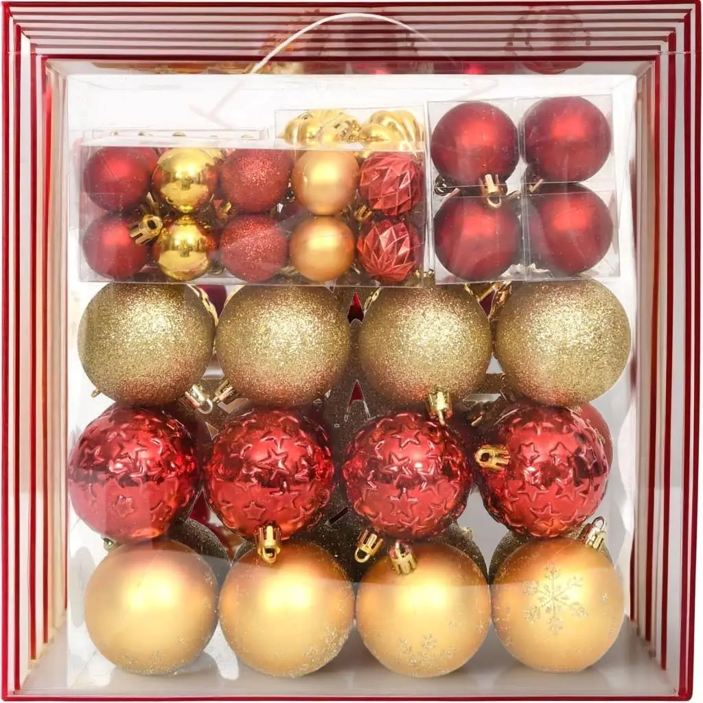 

70-Piece Christmas Bauble Set in Gold & Red - Festive Holiday Decorations for Tree & Home