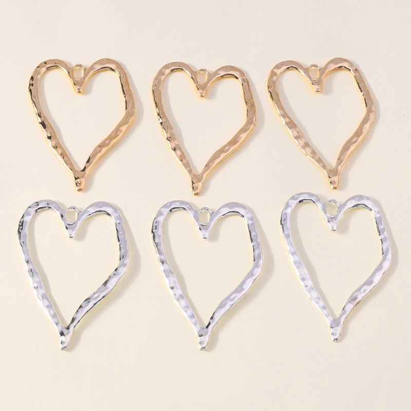 Leslie 4pcs Punk Charms Exaggerated Alloy Metal Big Hollow Love Heart Pendants for Necklaces Heart Earrings DIY Jewelry Making