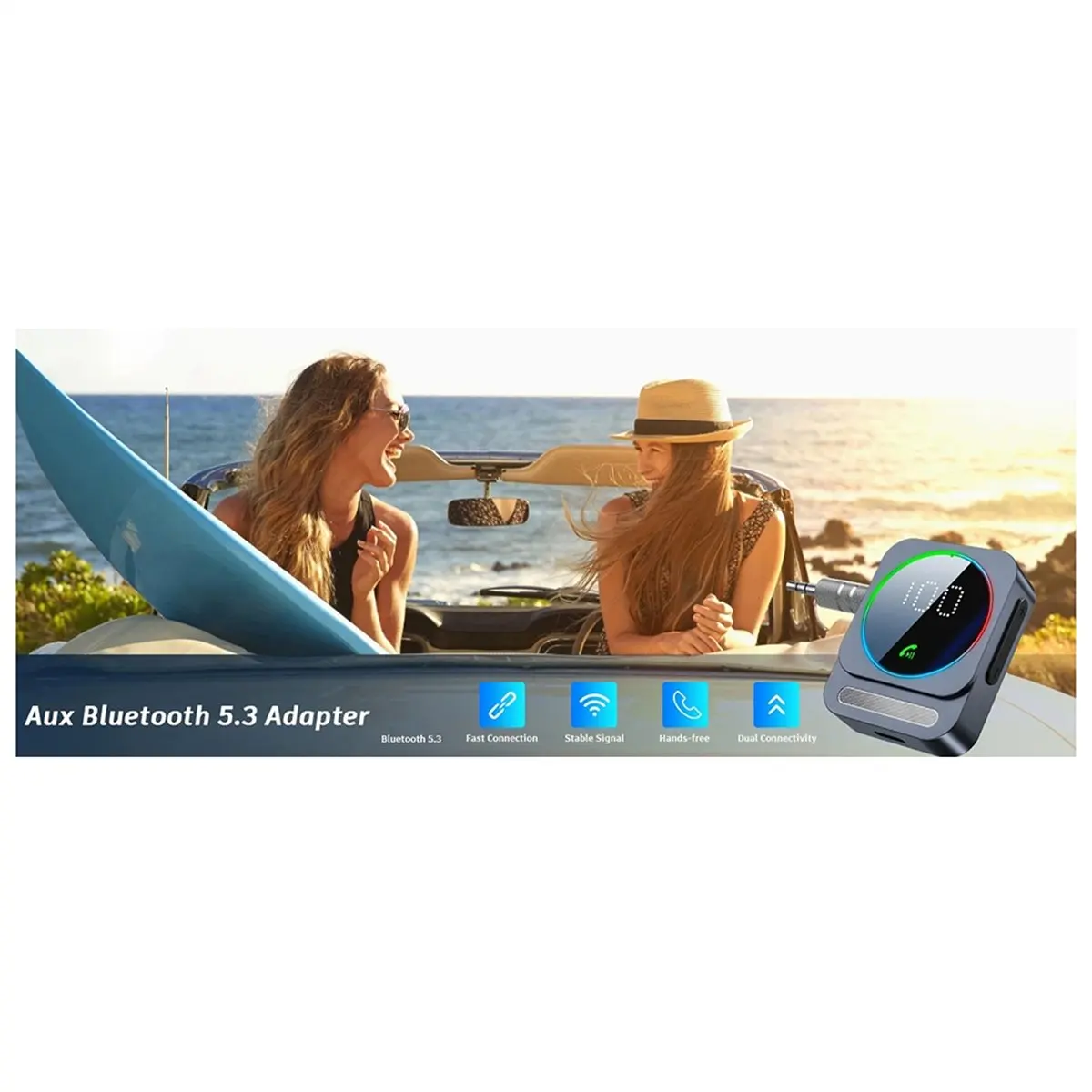 

A23G Bluetooth 5.3 Приемник-адаптер AUX для аудио, беспроводной выход 3,5 мм для автомобильной и домашней стереосистемы, наушников, музыки, громкой связи (один на два)