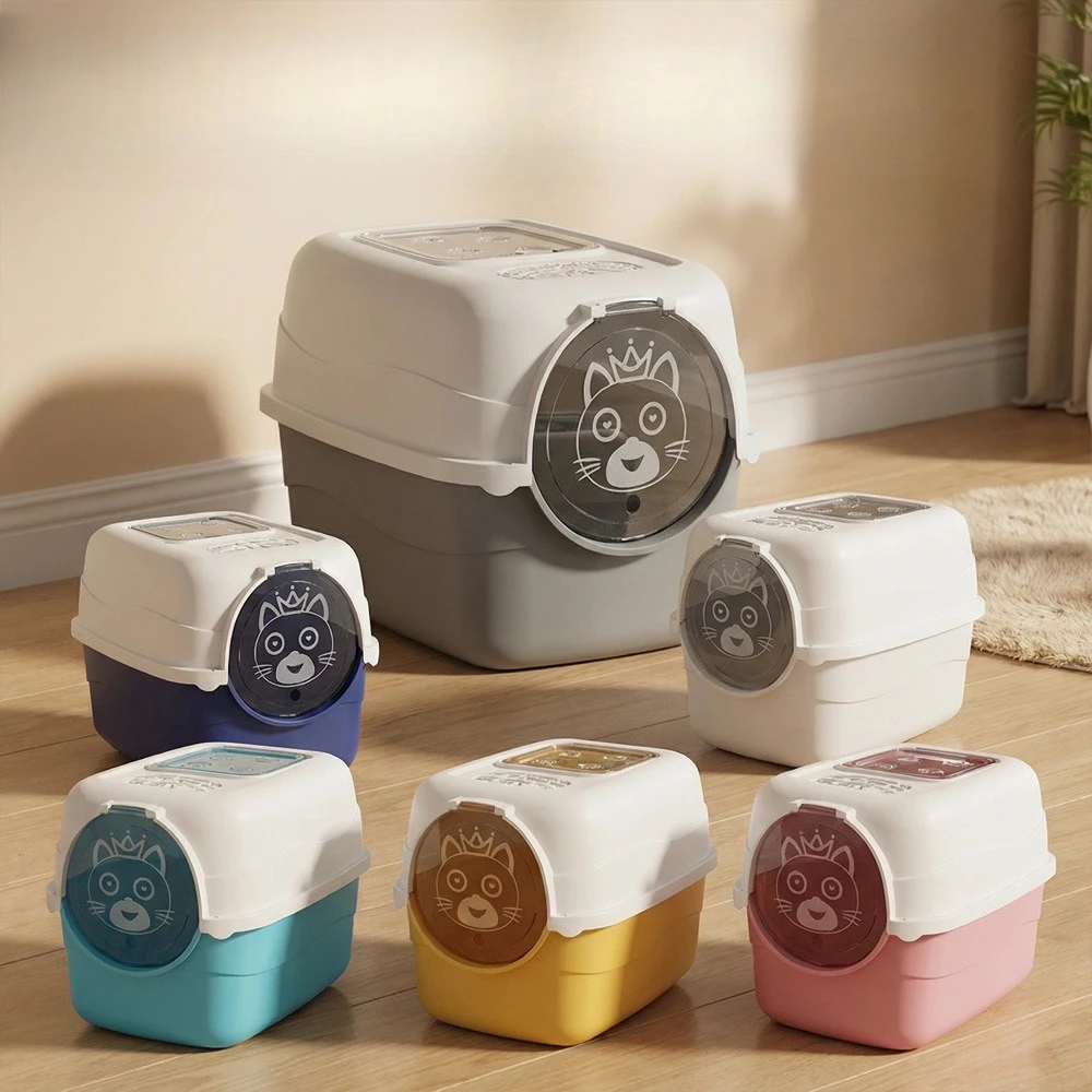 

Fully Enclosed Sandbox for Cat with Flip Lid Cute Cat Litter Box Anti-Scatting Odor-Control Hooded Cat Toilet with Scoop Petkit