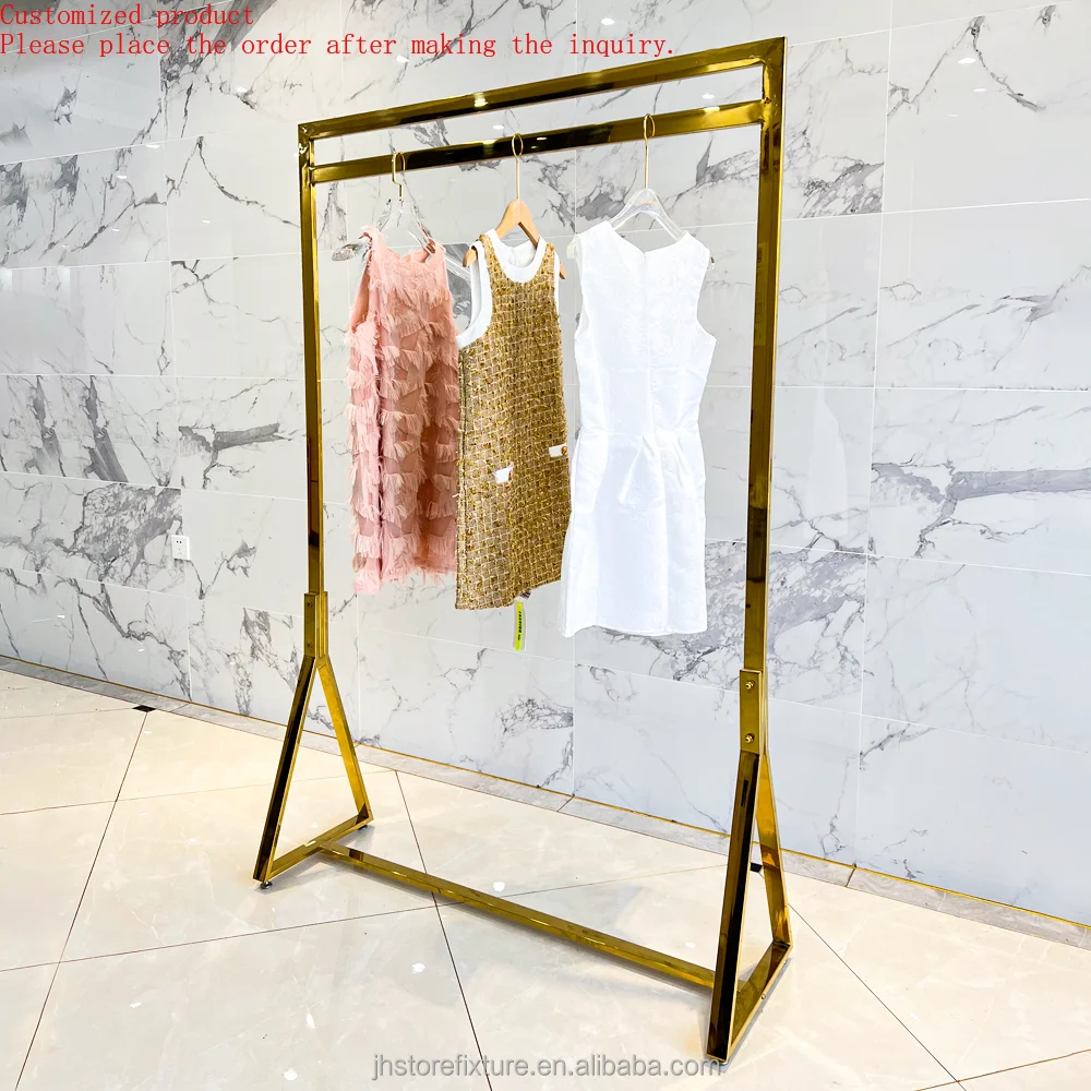 

New Arrived Hanging Clothes Rack for Boutique Store Gold Color Shop Equipment for Clothing Display