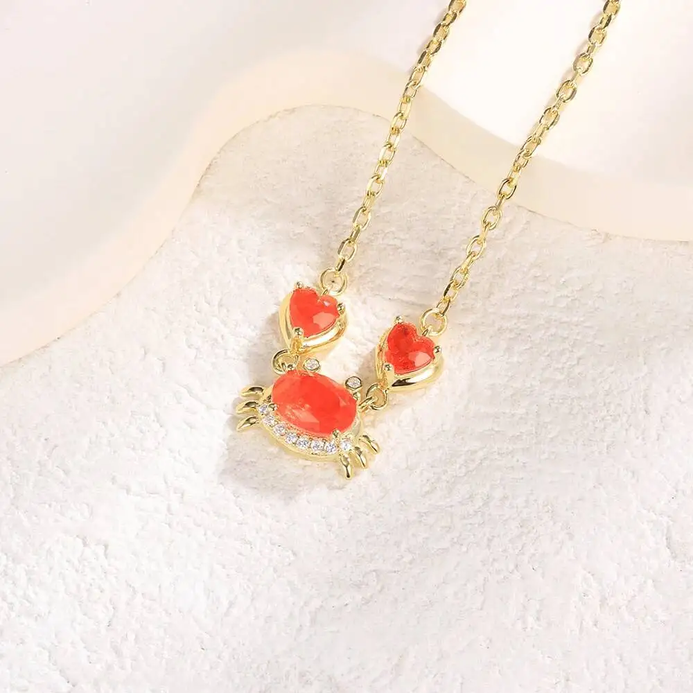 

925 Sterling Silver Exquisite Gold Crab Pendant Fanta Zircon Necklaces Jewelry Birthday Day Party Gifts for Women Mom Friends