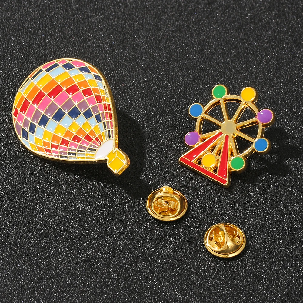 Colorful Ferris Wheel Hot Air Balloon Enamel Lapel Brooch Girl Romantic Fashion Badge Gift Coat Jackets Badge Jewelry Pins