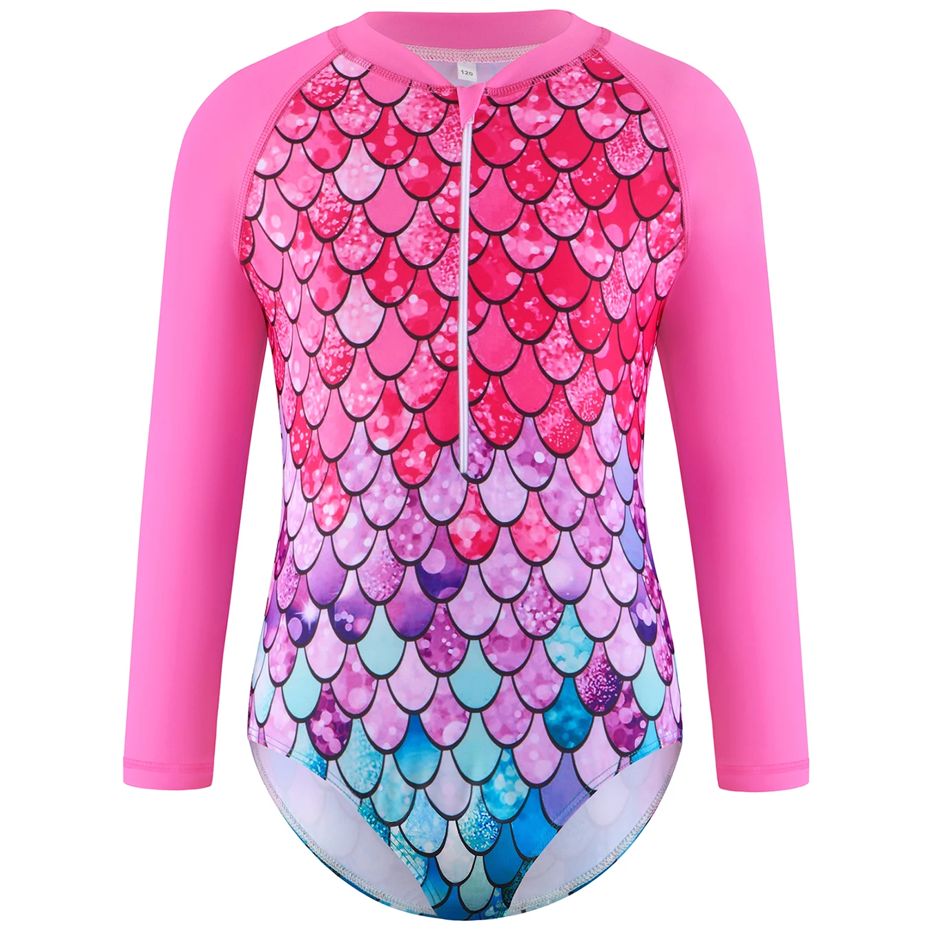 Traje de baño con parte inferior de corte de Bikini para niñas, traje de baño de una pieza, ropa de verano para niñas, estampado de escala de manga larga 2025, piscina de playa, Color rosa