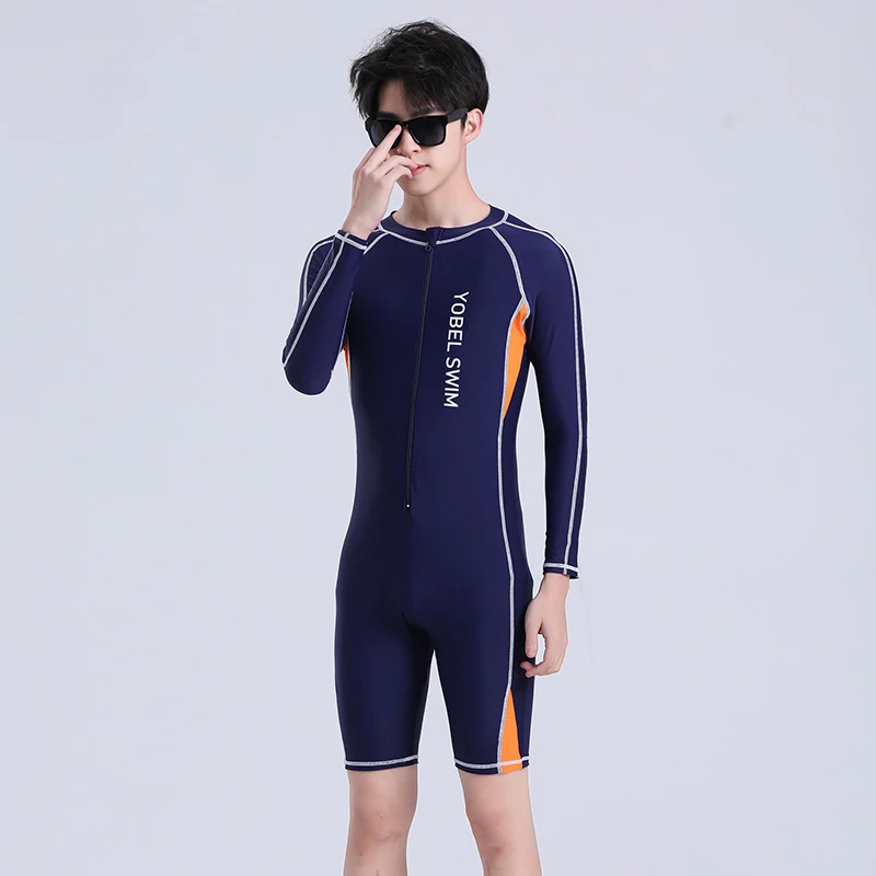 

Plus Size Short Sleeve Rash Guard Men Front Zipper Wetsuit Swimming Snorkeling Surfing Swimsuit Free Diving Body Suits Swimwear