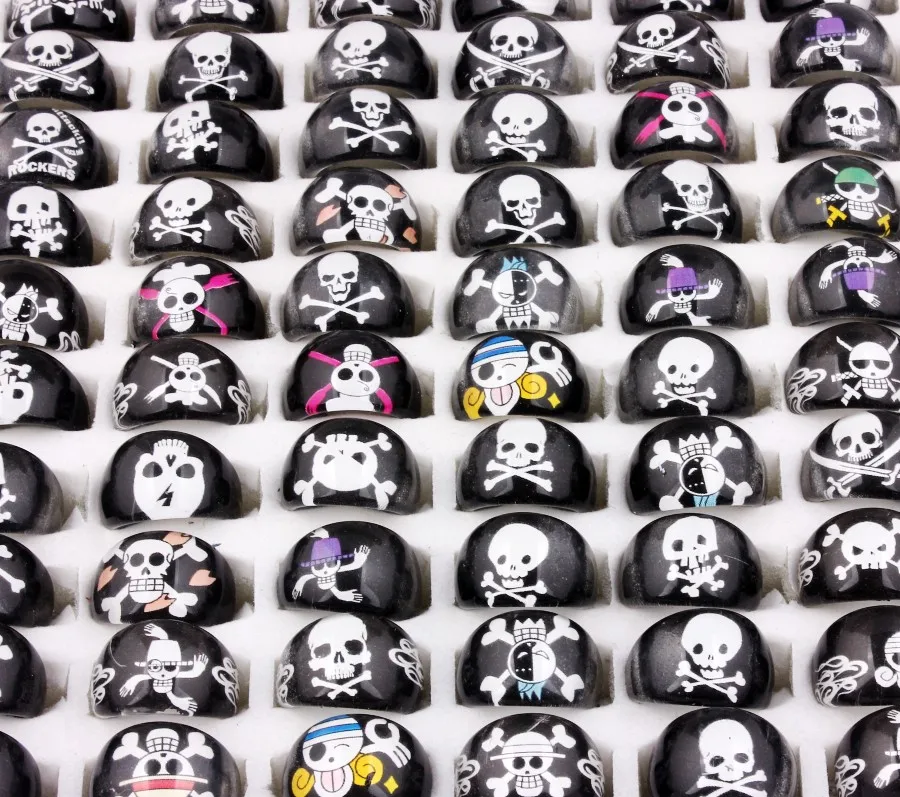Wholesale Lots 20pcs Men\'s Skull Skeleton Black Resin Lucite Children/Kids Rings