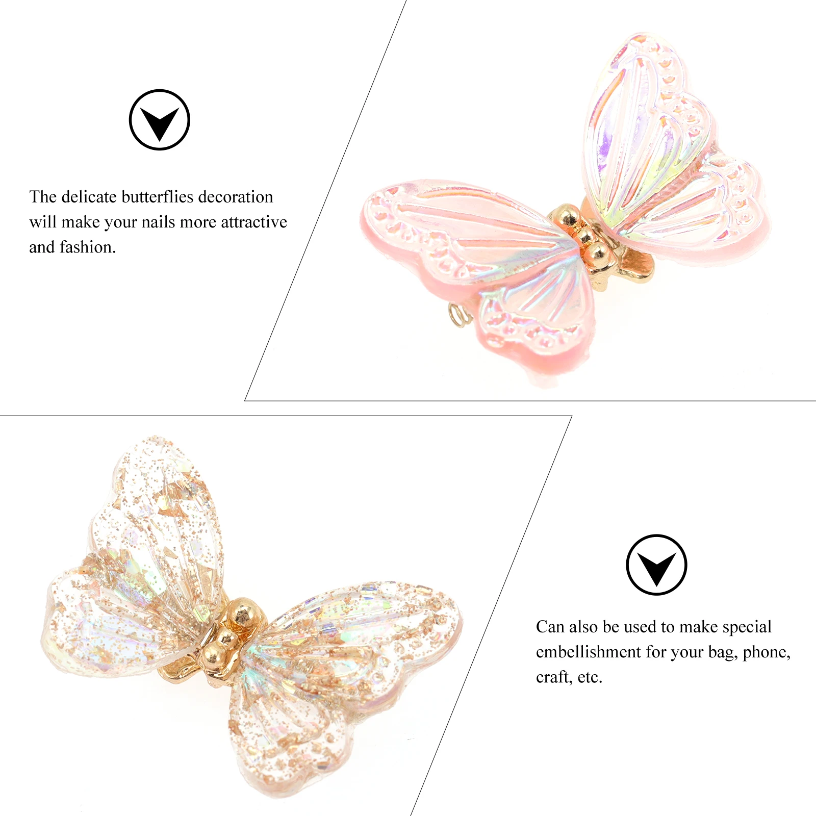 

8Pcs Elegant Butterflies Nail Charm Resin Metal Diy Manicure Ornaments Beautiful 3d Nail Decorations