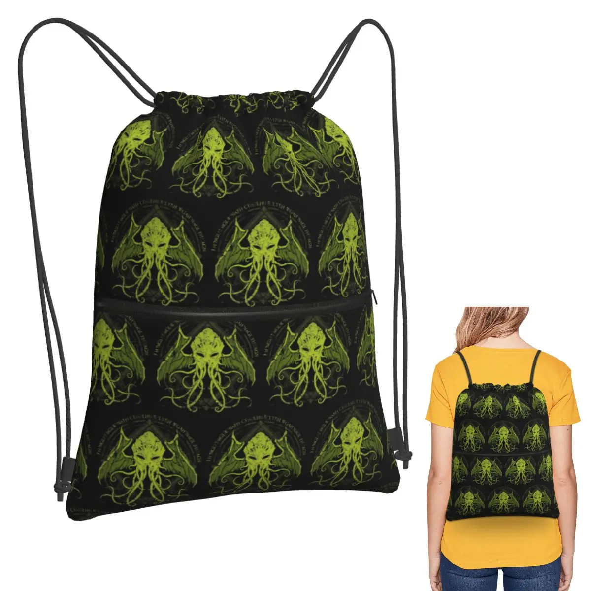 

Cthulhu - Lovecraft - Distressed Chant Design V2 Backpacks Drawstring Bundle Pocket Sports Bag Book Bags For Man Woman Students