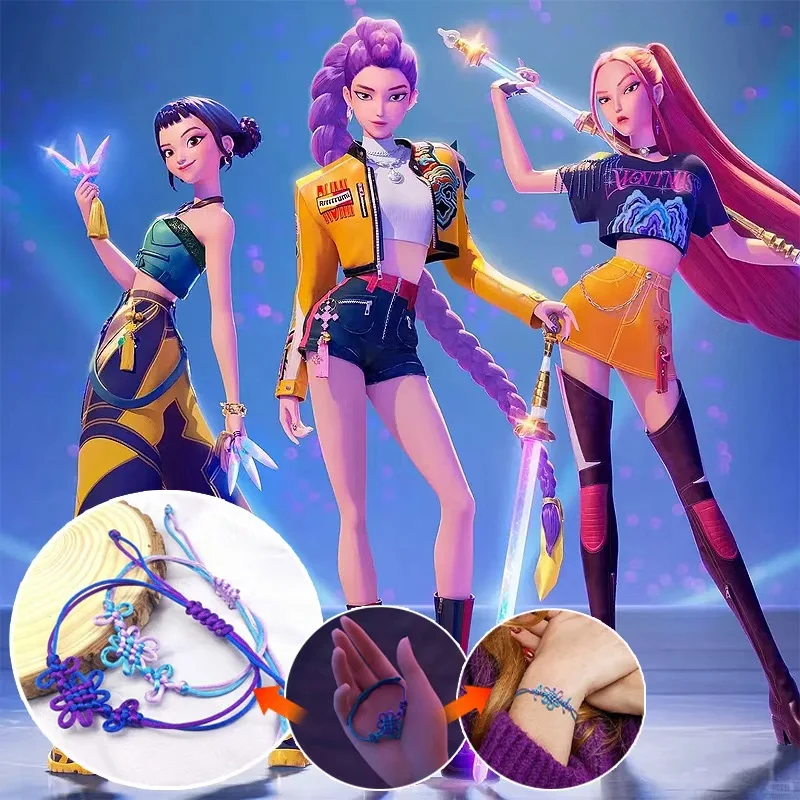 Anime KPop Demon Hunters Rumi Cosplay Adjustable Woven Rope Bracelet with Chinese Knot Pendant Unisex for Halloween Gift