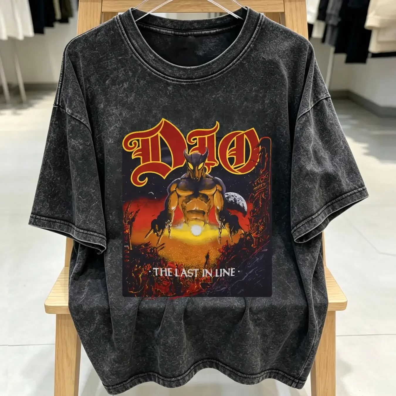 washed T Shirt Dio Last In Line Tour Vintage 80s Rock Band Concert All Size  vintage Washed Versatile homme Soft Unisex